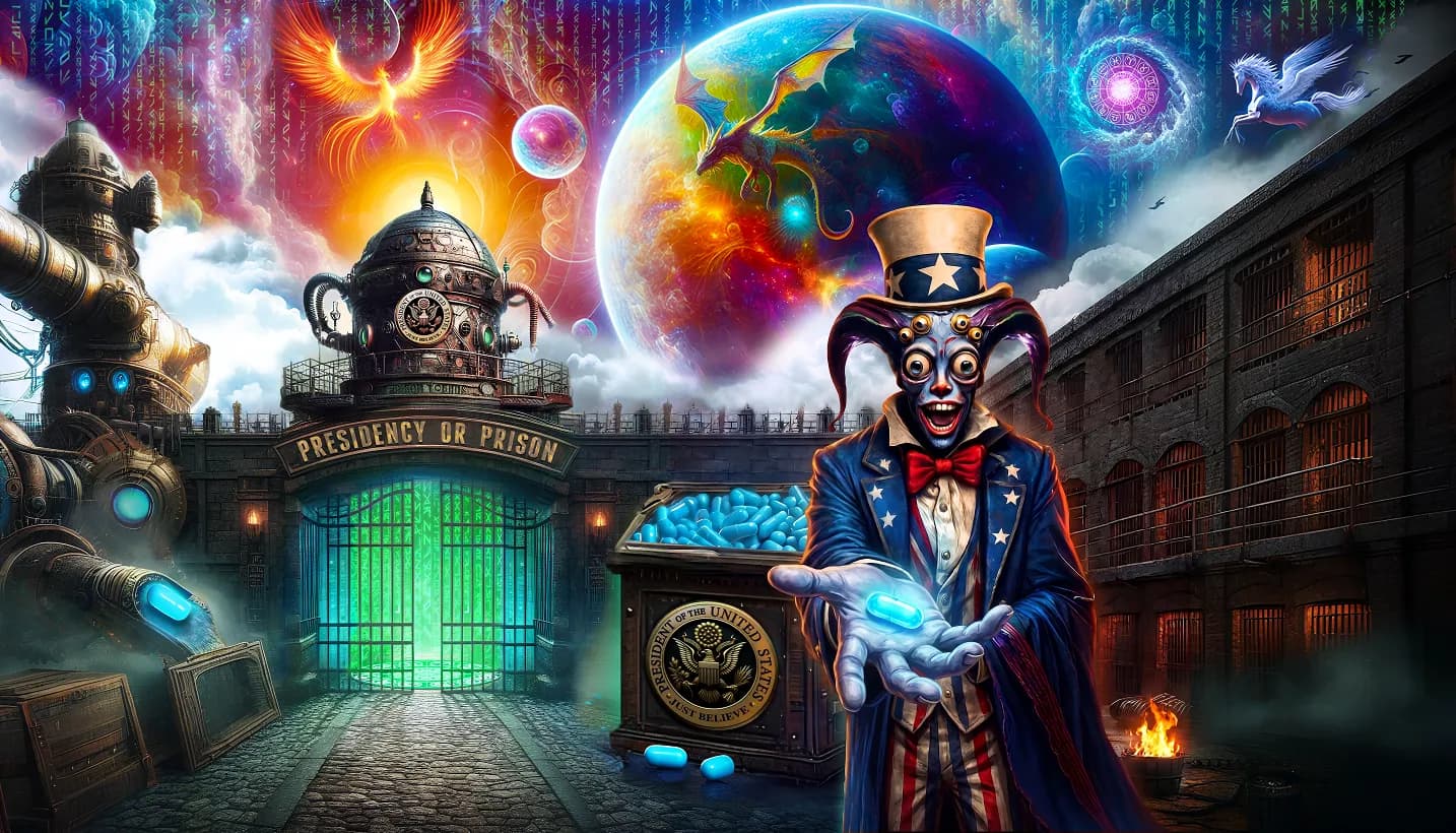 Dotard as Uncle Sam offering the blue pill.